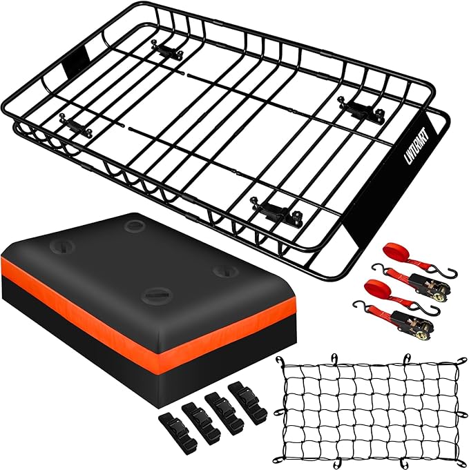 LWTURMRT Heavy Duty 54"X36"Roof Rack Cargo Basket Universal Rooftop Cargo Carrier with Waterproof Cargo Bag 18 Cubic Feet (54"X34"X17") Cargo Net