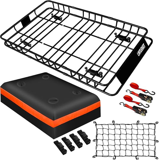 LWTURMRT Heavy Duty 54"X36"Roof Rack Cargo Basket Universal Rooftop Cargo Carrier with Waterproof Cargo Bag 18 Cubic Feet (54"X34"X17") Cargo Net