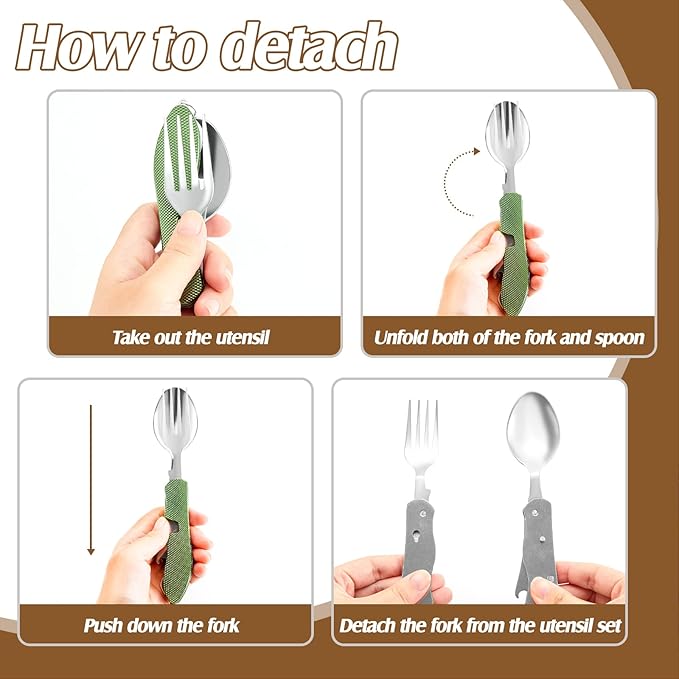 Folding Camping Utensil Set – Stainless Steel Spoon, Fork, Knife & Bottle Opener – Portable Outdoor Tableware, Backpacking Cutlery in Red, Green, Blue, Black, Gold(5 Pcs)