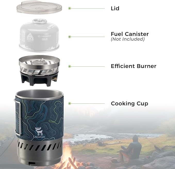 Camping and Backpacking Stove System Integrated Portable Camping Stove 600ML 1700W Lightweight Mini Outdoor Burner Camp Cooking gear for Hiking, Hunting,Trips and Fishing Khaki