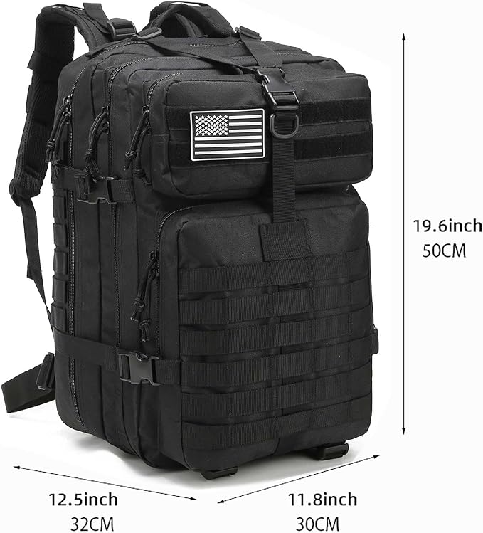 Tactical Backpack for Men, 45L Military Gym Backpacks, Large 3-Day Assault Pack Bug Out Bag MOLLE Daypack for Rucking Fishing Camping(Black)