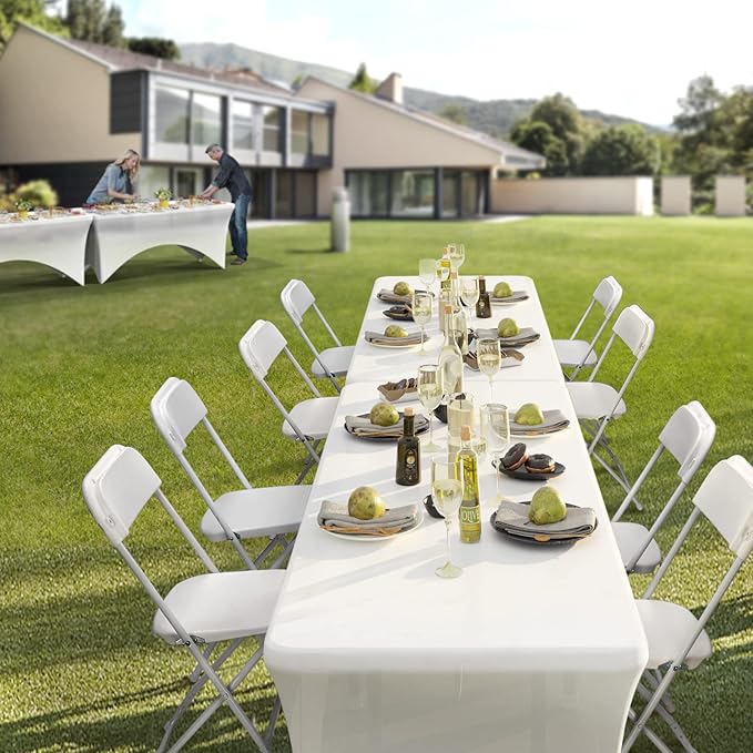 Bonnlo Folding Table 8ft, Portable Collapsible Plastic White Long Tables for Party, Camping, Banquet, Craft, Dining, Wedding, Outdoor and Indoor Use