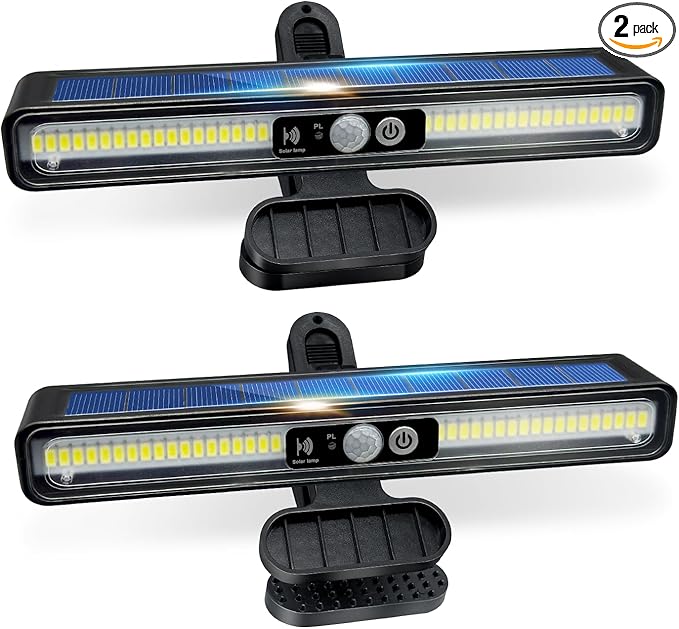 Clip On Solar Motion Lights Outdoor, 2 Pack 3 Modes Fence Lights Solar Powered, 36 LEDs 6500K Waterproof, Portable Security Light for Yard, Camping, Garage(Cold White)