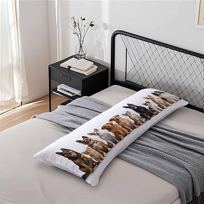 Body Pillow Covers Cats and Dogs Body Pillowcase 20"X54", Kitten Puppy Cute Pillow Cases for Home Bedroom, Outdoor Pillows Body Cushion Cover for Men Women