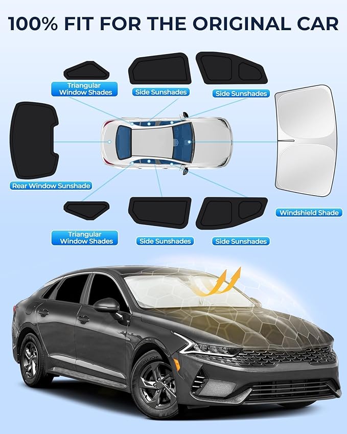 for KIA K5 2021-2024 Car Window Shades, 8pcs Privacy Sun Shade Set for Front Windshield Side and Rear Windows, Full Window Covers Keeps Vehicle Cool for Camping Napping