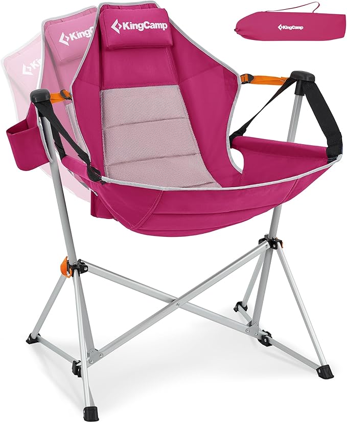 KingCamp Hammock Camping Chair, Swinging Portable Camp Chairs for Adults, 400lbs Heavy Duty Oversized Folding Rocking Chair with Adjustable Recline, Aluminum Alloy Frame for Outdoor Patio Beach Sport