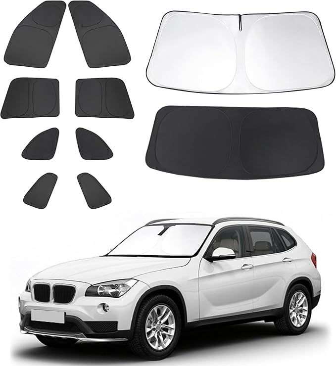 10PCS Windshield Sun Shade Custom Fit for 2011-2015 BMW X1 E84 Accessories Foldable Sunshade Side Rear Window Shade Cover Full Set Privacy Protection Keeps Car Cool
