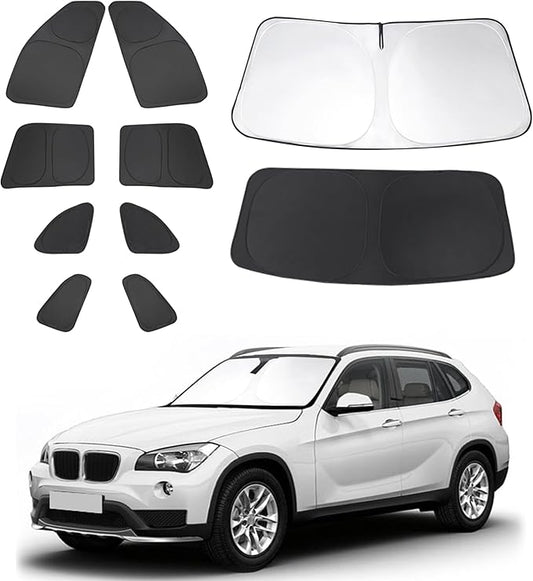 10PCS Windshield Sun Shade Custom Fit for 2011-2015 BMW X1 E84 Accessories Foldable Sunshade Side Rear Window Shade Cover Full Set Privacy Protection Keeps Car Cool