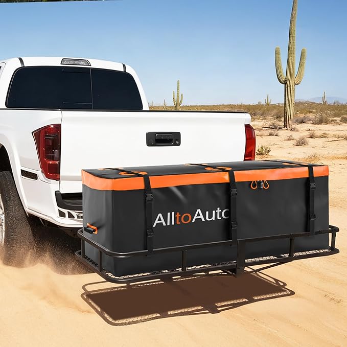 50 CuFt AlltoAuto Waterproof Cargo Bag for Hitch Carrier | 72"x36"x35" Trailer Hitch Cargo Carrier | Weatherproof Truck Bed Storage with Straps, Lock & Carry Case | PVC Vehicle Soft-Shell Carriers