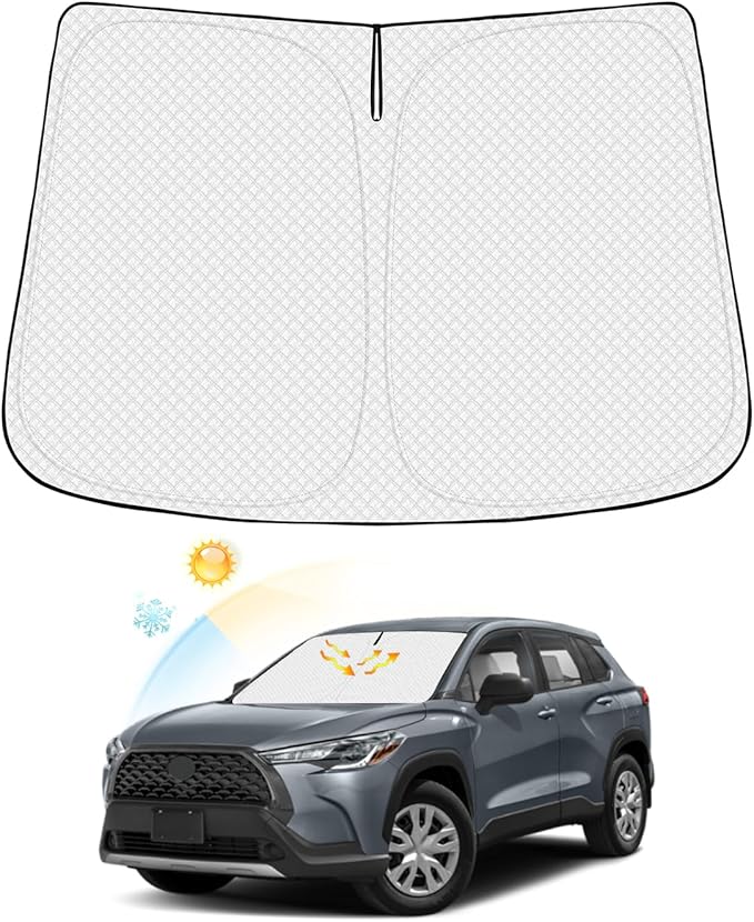 Canvcle Windshield Sun Shade for 2022-2026 Toyota Corolla Cross (Not for Corolla) Accessories Thicken 6-Layer Front Window Sunshade Cover Sun Visor Protector Foldable Block UV Rays Keep Vehicle Cool
