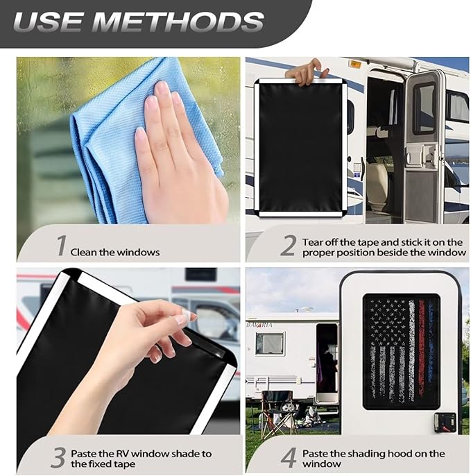 RV Door Window Shade, American Flag Red Stripe 26"x17.3" Reflective RV Blackout Window Cover Privacy Camper Sun Shade, Universal Rv Accessories for Outside
