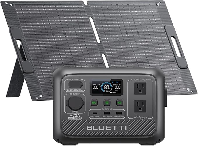 BLUETTI AC2A Portable Power Station with 100W Solar Panel Included (Ships Separately), 204Wh LFP Battery Backup, w/ 2 300W (600W Power Lifting) AC Outlets, 0-80% in 40 Min, Solar Generator for Camping