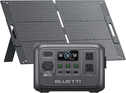 BLUETTI AC2A Portable Power Station with 100W Solar Panel Included (Ships Separately), 204Wh LFP Battery Backup, w/ 2 300W (600W Power Lifting) AC Outlets, 0-80% in 40 Min, Solar Generator for Camping