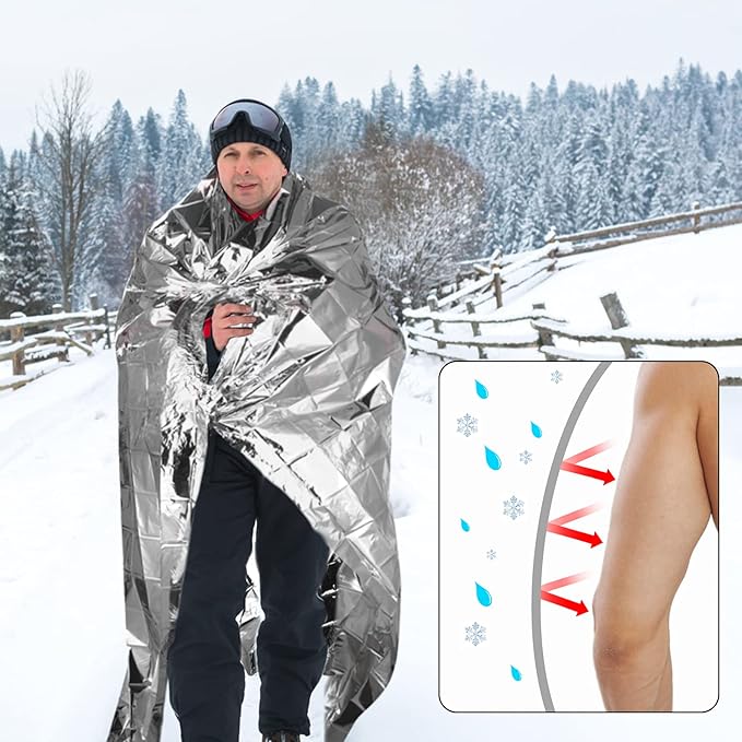 QIO CHUANG Emergency Mylar Thermal Blankets -Space Blanket Survival kit Camping Blanket (Pack of 6). Perfect for Outdoors, Hiking, Survival, Bug Out Bag ，Marathons or First Aid