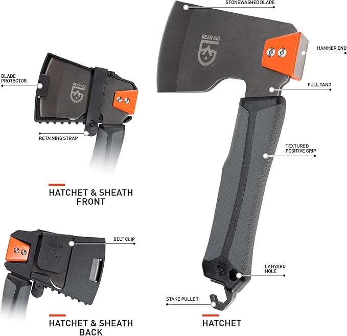 GEAR AID Balta Camp Hatchet: A Versatile Fire and Campground Tool with Safety Cover, Hammer, Kindling Cutter, and Tent Stake Puller