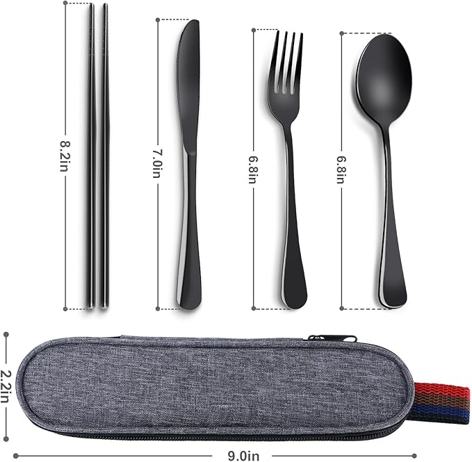 Reusable Travel Utensils Set with Case, Premium Stainless Steel Flatware, Portable Silverware for Lunch, Camping, Picnic, Travel Fork and Spoon Set, To Go Utensils, Dishwasher Safe