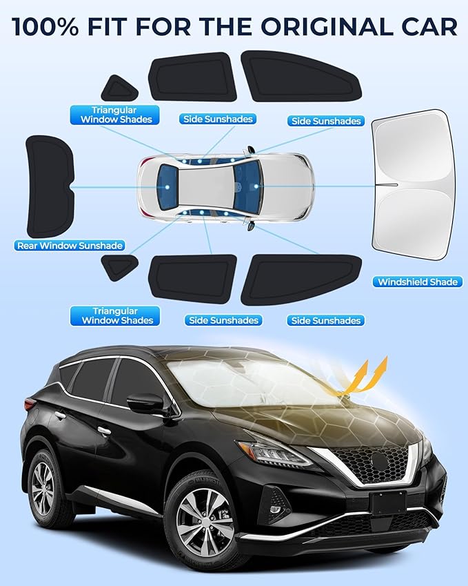 for Nissan Murano 2015-2024 Car Window Shades, 8pcs Privacy Sun Shade Set for Front Windshield Side and Rear Windows, Full Window Covers Keeps Vehicle Cool for Camping Napping