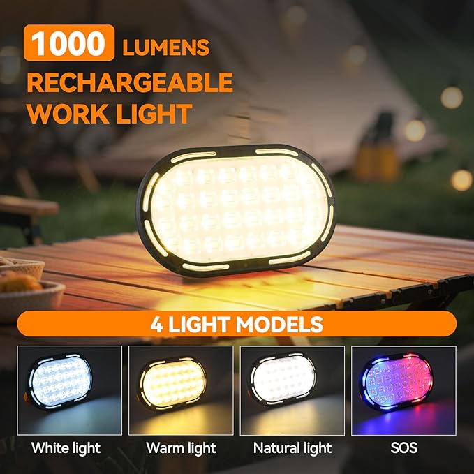 Multifunction Mini 3.74"x2.36" Rechargeable Work Light Solar Magnetic Portable Flood Light with Rotatable Stand 4 Mode Waterproof LED Work Light for Camping Garage Outdoor Emergency Power Bank