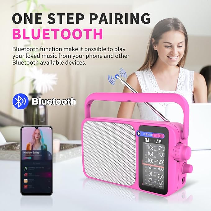 YOWGULF AM FM Radio with Best Reception,Bluetooth Portable AM FM Transistor,Battery Operated Radio or AC Power,Large Dial,Headphone Jack, Gifts for Seniors Elderly