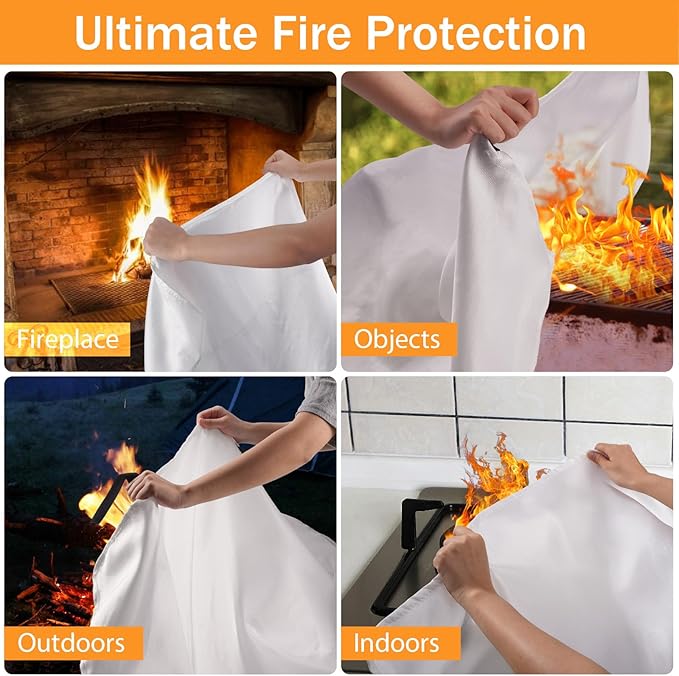 kanhiro Emergency Fire Blanket for Home Kitchen (4 Pack, 40 in X 40 in), Emergency Silicone Fire Blanket