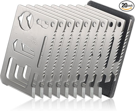 11-in-1 Credit Card Multitool For Men,20 Pack Survival Pocket Tools,Thickened Stainless Steel Bottle Opener Card,Credit Card Wallet Tool,Double Row Sawtooth Pocket Tool (20)