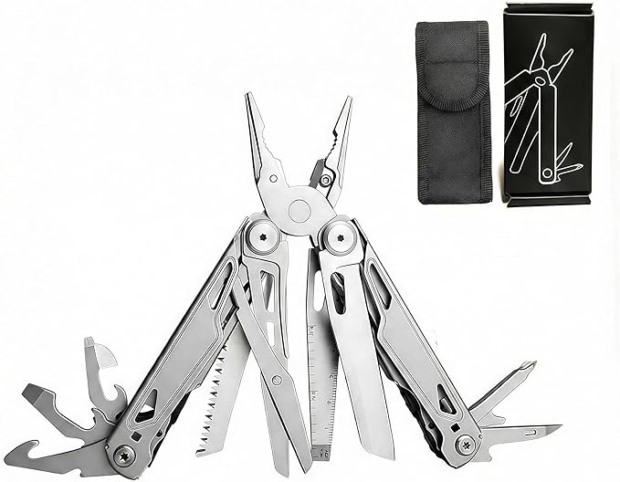 Multitool, 28-in-1 Stainless Steel Multi-Tool with Pocket Knife, Self-locking Pliers, Bottle Opener Professional Multi Tool for Outdoor, Survival, Camping, Hiking, Hunting - Silver