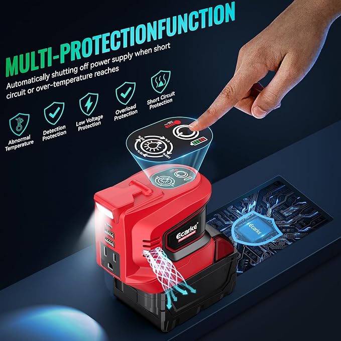 Ecarke 200W Portable Power Inverter Compatible with Milwaukee 18V Battery, DC 18V to AC 110V Power Station with 1 AC Outlet, 2 USB, 1 Type-C & LED Light, for Outdoor Emergency Use (No Battery)(2-Pack)