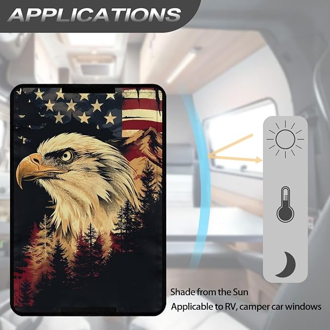 RV Door Window Shade, Universal Camper Trailer Blackout Window Cover, UV Rays Protection, American Flag Eagle Side Door Window Shade Cover, RV Accessories for Outside