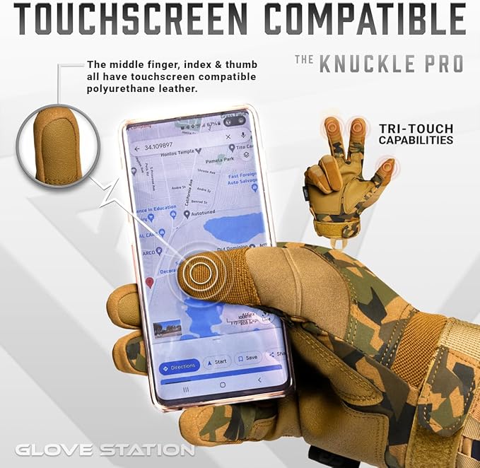 Glove Station Tactical Gloves for Men – Touchscreen Utility Gear with Hard Knuckle Protection Used in Motorcycle, Airsoft, Combat, Police, Shooting & Outdoor Work Camouflage - Hard Knuckle XX-Large