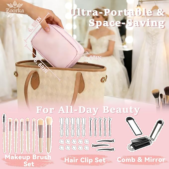 Bridal Emergency Kit for Wedding Day, 60+ Pcs Wedding Essentials Survival Set for Team Bride with Cosmetic Bag & Travel Must-Haves, Honeymoon, Daily Commute