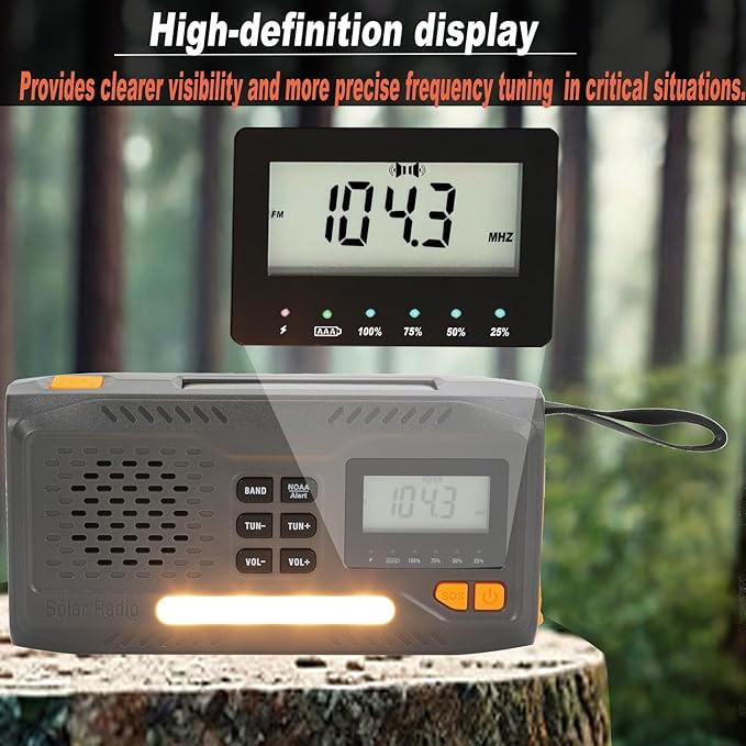 7400mWh Solar Hand Crank Emergency Weather Radio, NOAA AM FM Portable Radio with Flashlight, SOS Alarm, Digital Display & Phone Charger for Hurricane, Survival, Camping & Outdoor Emergencies