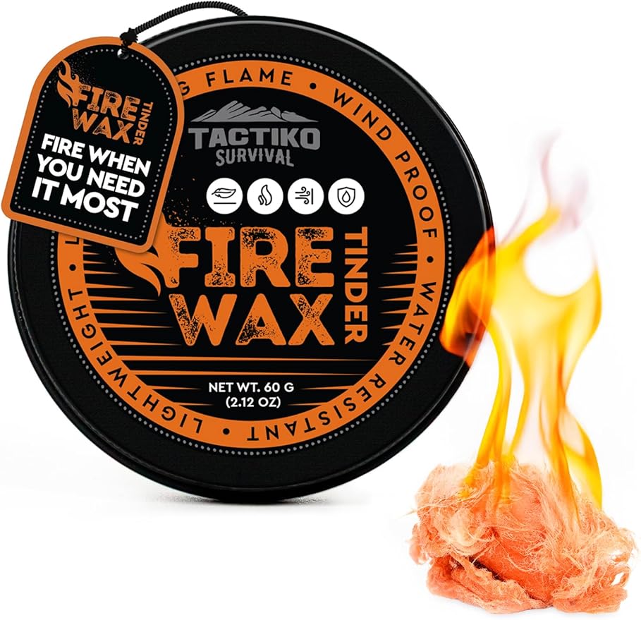 Tactiko Camping Fire Starter – Waterproof Survival Fire Starter for Wet Wood & Emergency Kits – 5 Minute Burn Time, 50 Uses, 60g – Lightweight Campfire Accessory for Hiking & Backpacking