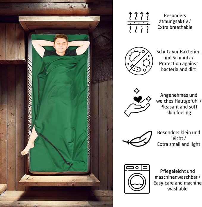MIQIO Sport 2-in-1 Sleeping Bag Liner and XL Sized Travel Sheet - Ultra Lightweight Sleep Liner Double Travel Bed Sheet - Inlett Inlay