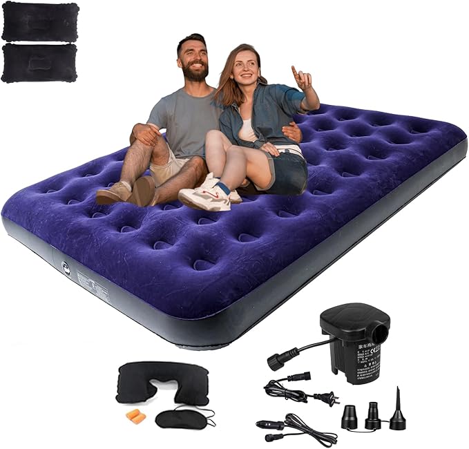 Onirii Queen Size Double Camping Air Mattress Bed with Air Pump,Inflatable Mattress,80"x 60"Thickened Portable Blow Up Air Mattress,Travel Sleeping Bed Pad for Camping Home Hiking
