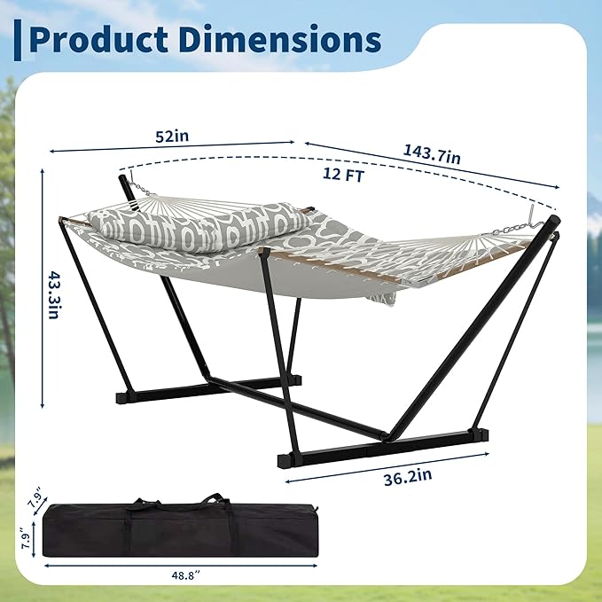 Garvee 2 Person Outdoor Hammock with Stand, Heavy Duty Portable Double Hammock with Balance Rope, MAX 450 LBS Capacity for Patio, Backyard, Garden, Beach