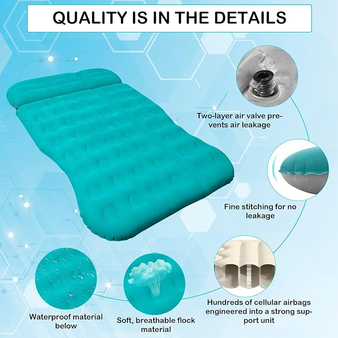 SUV Air Mattress,Thickened Flocked Camping Bed for Car,Includes Electric Pump & 2 Foot Pedals,Portable Inflatable car Mattress (Blue)