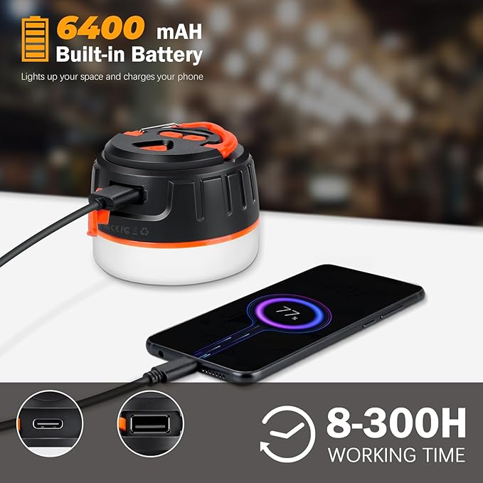 Yonktoo Rechargeable LED Camping Lantern 1000LM, 300H Runtime, 6400mAh, IPX5 Waterproof Tent Light for Camping, Hiking, Power Outages, Home, Emergency Use - Wireless Remote Edition,Orange
