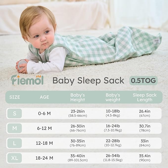 Baby Sleep Sack 18-24 months, 100% Cotton Sleeping Sack for Toddler, 3 Pack Baby Wearable Blanket, 0.5 Tog Lightweight Double Zipper Sleep Bag XLarge Green Forest Bear