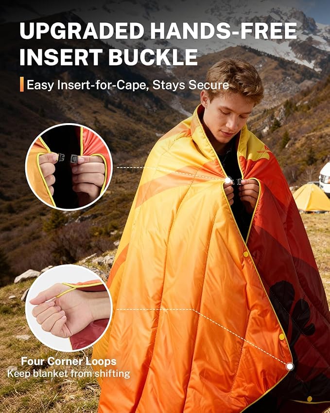 Gonex Camping Blanket with Aero-Warmth Breathable Layer - Puffy Printed Packable Blanket, Ultralight Wearable Water-Resistant Quilt, 79" X 55" for Camping, Beach, Hiking, Travel, Picnics(Desert)