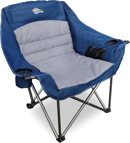 Bolosy Oversized Camping Chair Portable Folding Camping Chairs with Side Pocket Cup Holder and Carry Bag Heavy Duty Outdoor Camping Chairs for Adults, Fishing, Sports, Trip, Support 500lbs, Blue
