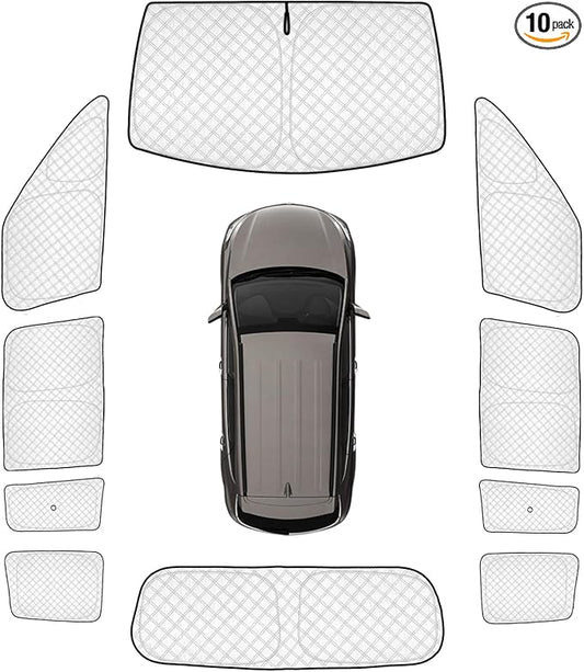 KMF 10pcs Thicken Sun Shades for Hyundai Santa Fe 2024-2025 2026 Accessories,Full Car Windshield Sunshade Window Covers for Side Rear,UV Block and Blackout Privacy for Camping