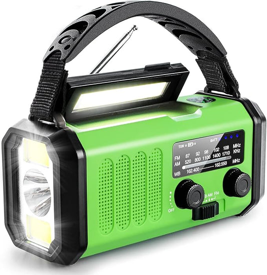 Aivica Emergency Hand Crank Radio with 10000mAh/37000mWh Battery Backup, AM FM NOAA Weather Radio, Type-C Charge,Solar Radio,SOS, 3 Modes LED Flashlight，Reading Lamp, Compass for Outdoor Survival