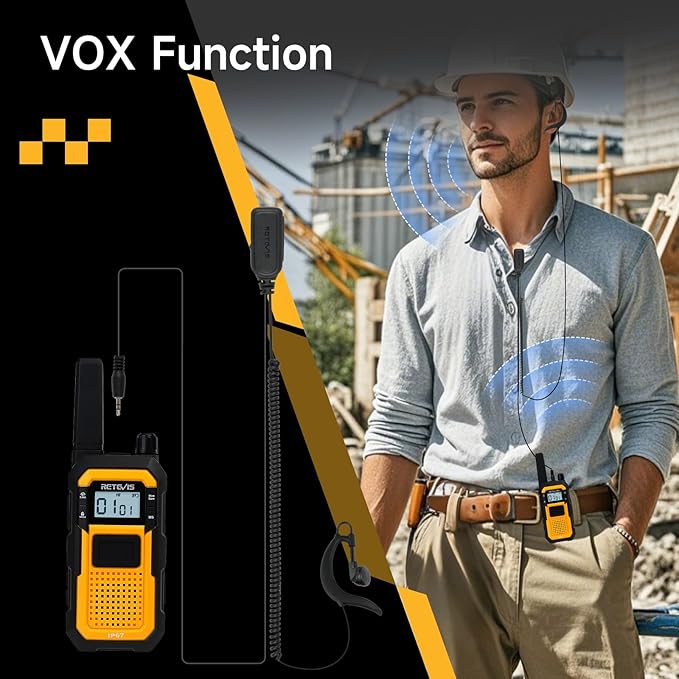 Retevis RB48 Walkie Talkies for Adults, Mil-Standards 810H, Waterproof Two Way Radio with G-Type Earpiece, 2-Meter Dropproof, VOX, Vibration Reminder, Emergency Alert, for Construction Site(6 Pack)