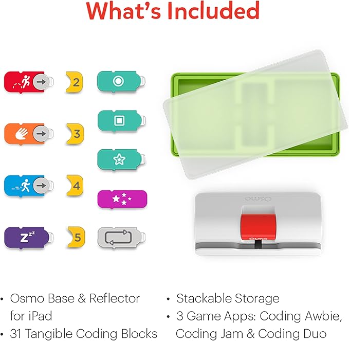 Osmo - Coding Starter Kit for iPad-3 Educational Learning Games-Ages 5-10+ Learn to Code, Basics Puzzles-STEM Toy-Logic, Fundamentals(Osmo iPad Base Included)