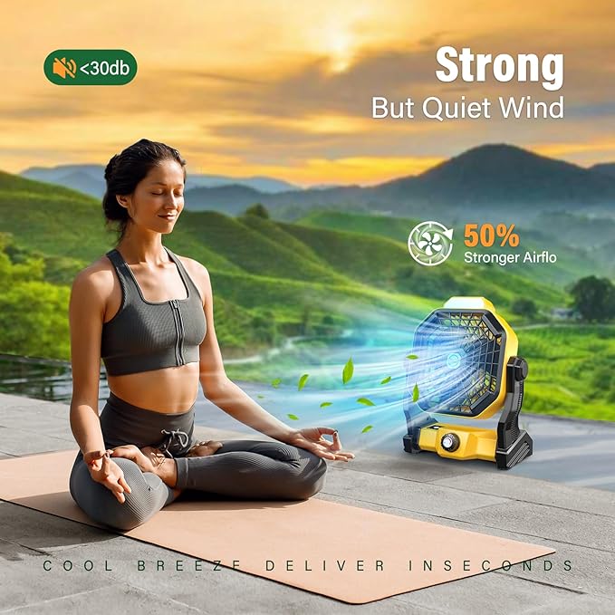 JINLICTE 10400mAh Solar Fan with LED Lantern, Camping Fan with 7W Solar Panel, Rechargeable Solar Powered for Outside, Quiet Battery Operated Tent for Picnic, Barbecue, Fishing, Travel