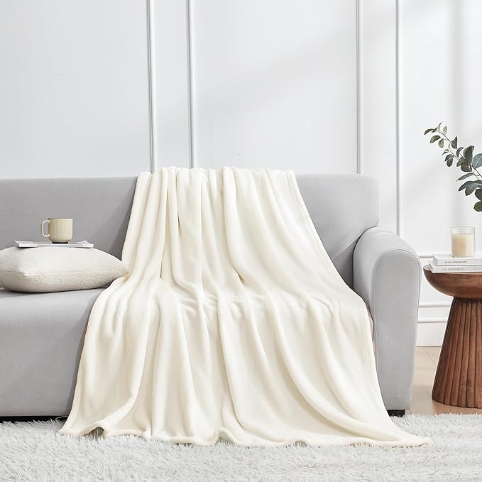 Hansleep Fleece King Size Blanket for Bed Beige, Super Soft Flannel Fuzzy Plush Cozy Blanket for All Seasons, Beige, King 90x108 Inches