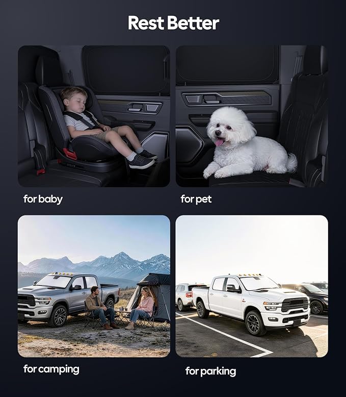 Wigoo 2026 Upgrade 6PCS Full Set Window Sunshade for Dodge Ram 2500 3500 2010-2026 [7-Layer Cooler & Blacker, Ice-Crystal Tech] with Windshield for Sun Block, Baby, Camping, Privacy Napping, Relax