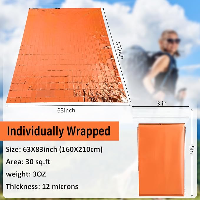Chumia Emergency Thermal Blanket Bulk 83 x 63 Gigantic Foil Space Blanket Survival Reflective Accessories Gift for Homeless Camping Gear First Aid Hiking Outdoor