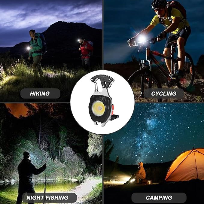 COB Keychain Work Light Flashlight - Rechargeable Multitool Camping Fire Starter 7modes 1600 Lumens for Emergency Survival Hiking Gear,Walking Dogs EDC for Men,Outdoor Enthusiasts(2Pack)