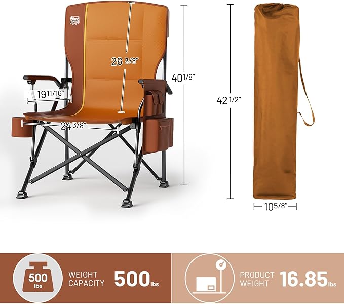 TIMBER RIDGE Oversized Folding Camping Chair High Back Heavy Duty for Adults Support up to 500lbs with Cup Holder, Side Pocket Cooler Bag 2 Pack